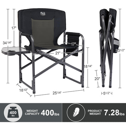 Oversized Aluminum Camping Chair with Side Table and Storage Pocket