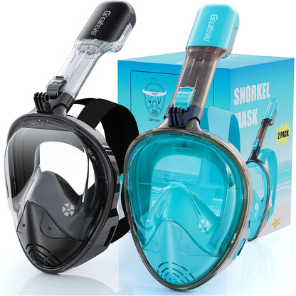 Full Face Snorkel Mask Set with Dry Top System and Camera Mount for Family Snorkeling