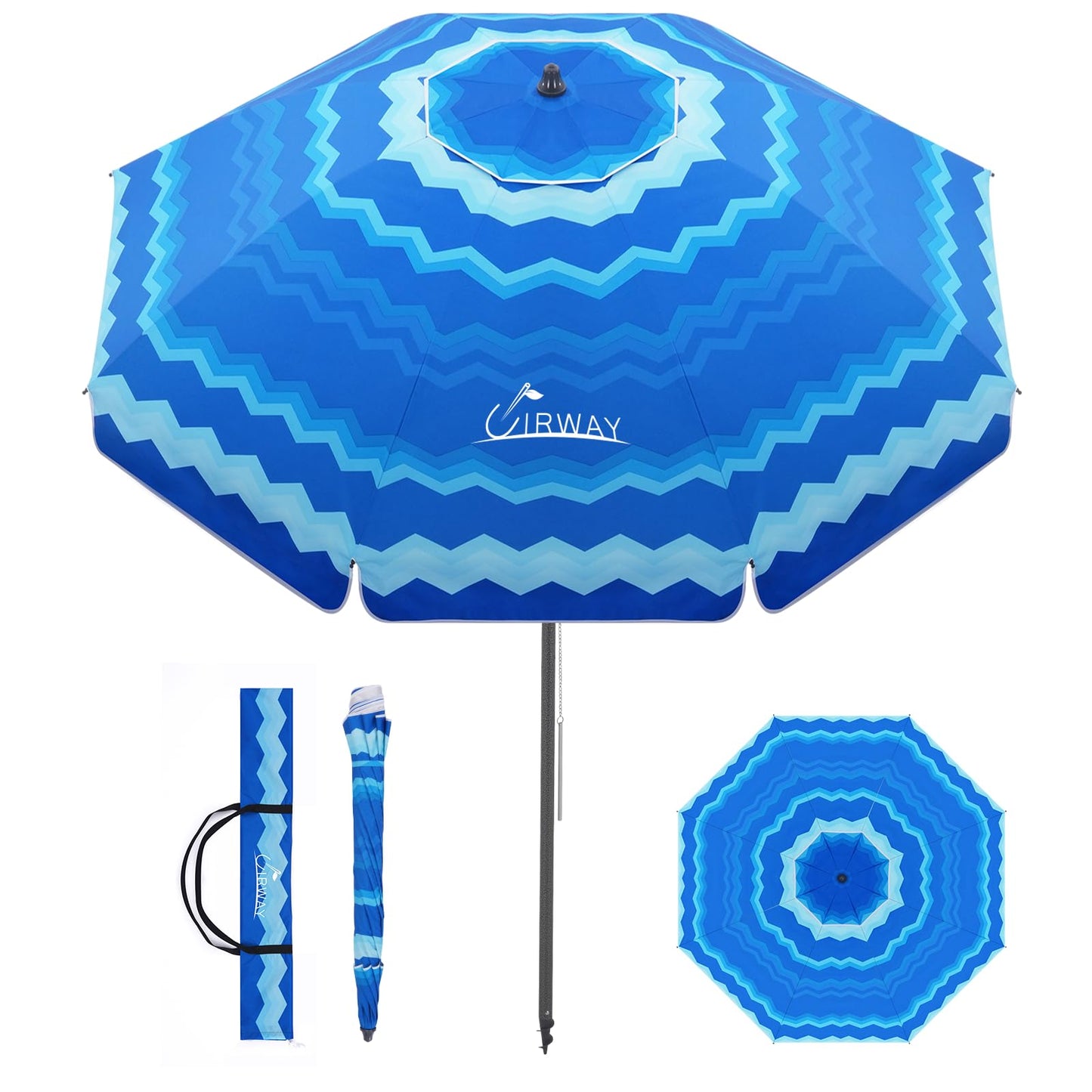 Windproof Beach Umbrella with Sand Anchor, Tilt & UV Protection for Outdoors