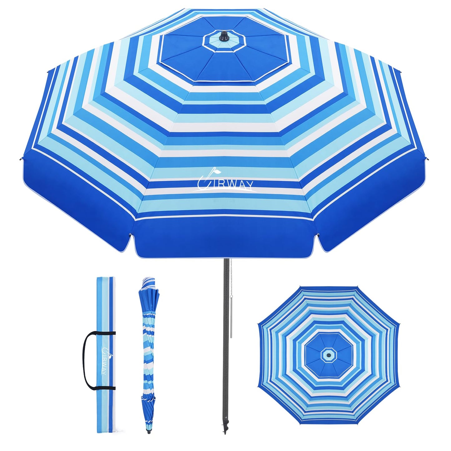 Windproof Beach Umbrella with Sand Anchor, Tilt & UV Protection for Outdoors