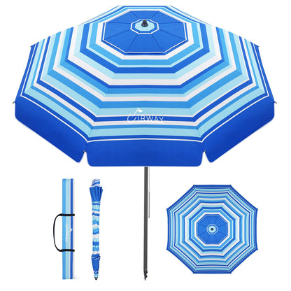 Windproof Beach Umbrella with Sand Anchor, Tilt & UV Protection for Outdoors
