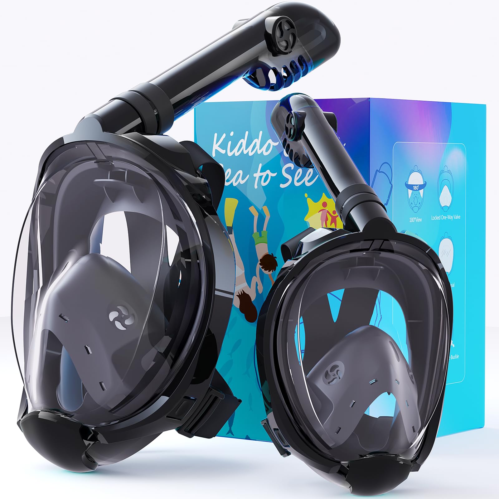Full Face Snorkel Mask with 180° Panoramic View and Camera Mount