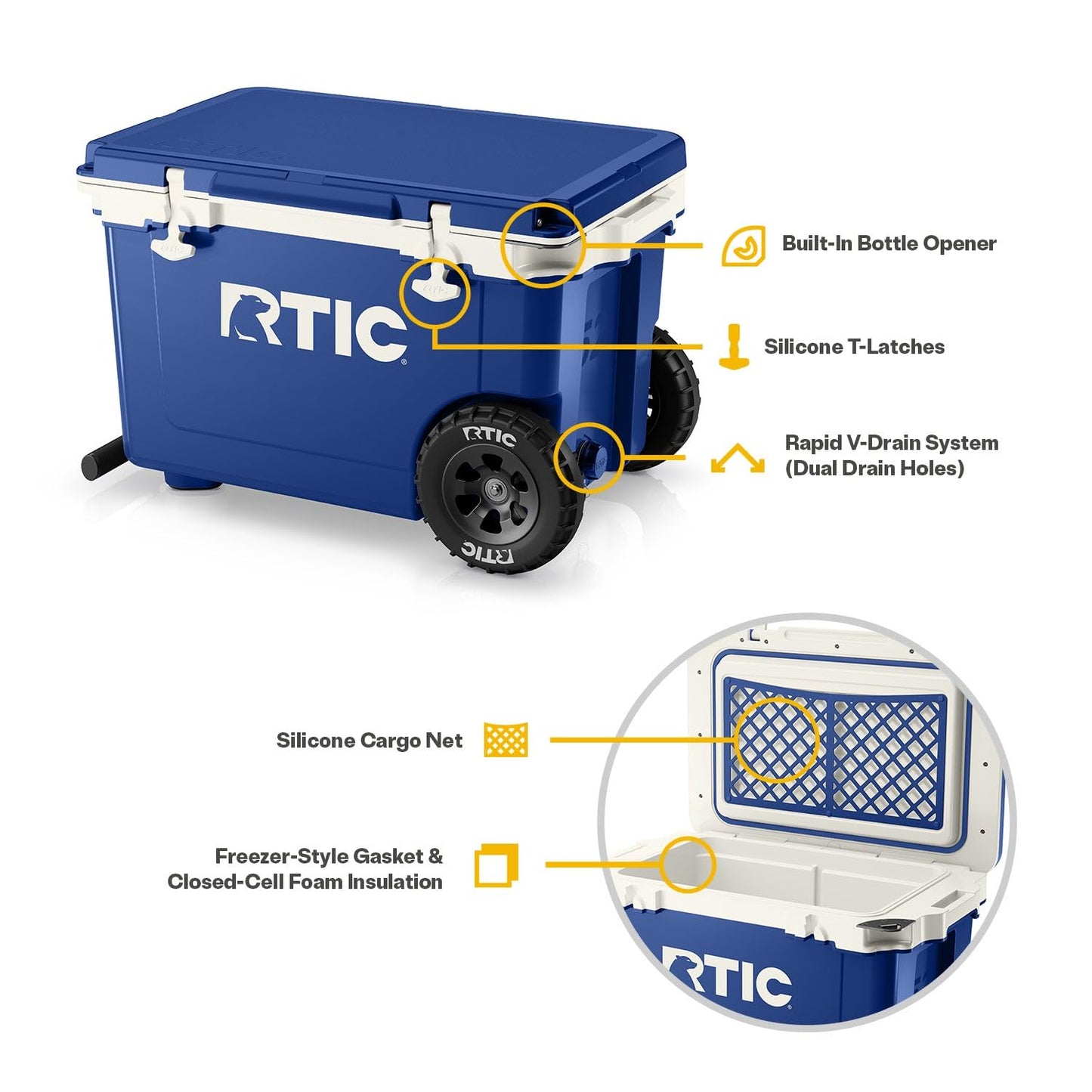 52 Quart Wheeled Hard Cooler with Insulated Ice Chest for Outdoor Activities