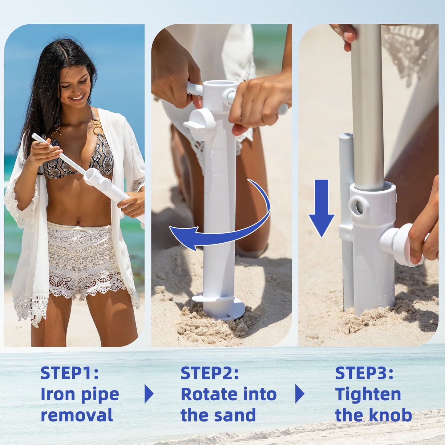 8ft Large Beach Umbrella with Sand Anchor, Tilt & UV Protection for Outdoor Use