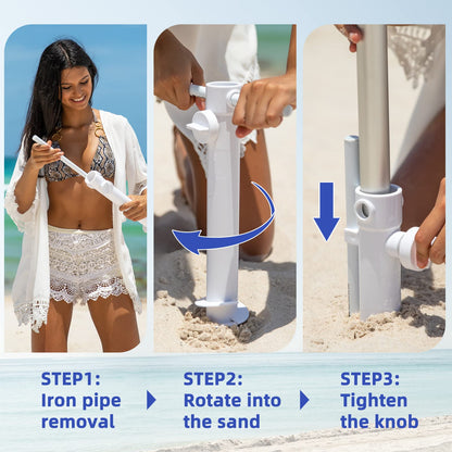 8ft Large Beach Umbrella with Sand Anchor, Tilt & UV Protection for Outdoor Use