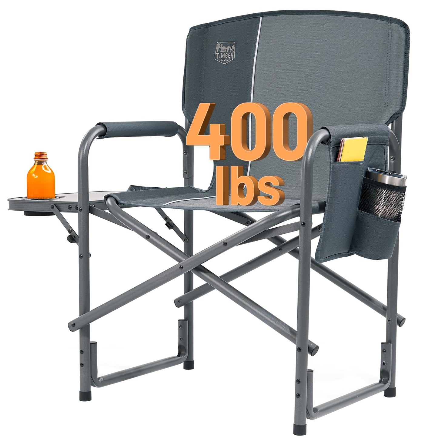Oversized Aluminum Camping Chair with Side Table and Storage Pocket