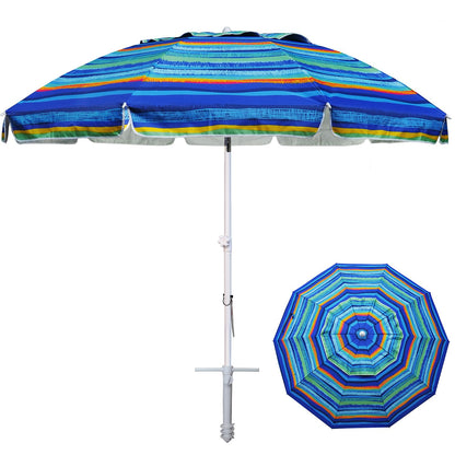 8ft Large Beach Umbrella with Sand Anchor, Tilt & UV Protection for Outdoor Use