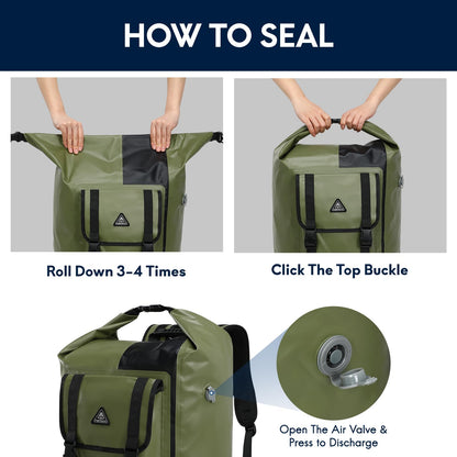 IPX7 Waterproof Roll Top Backpack with Air Valve for Kayaking & Camping