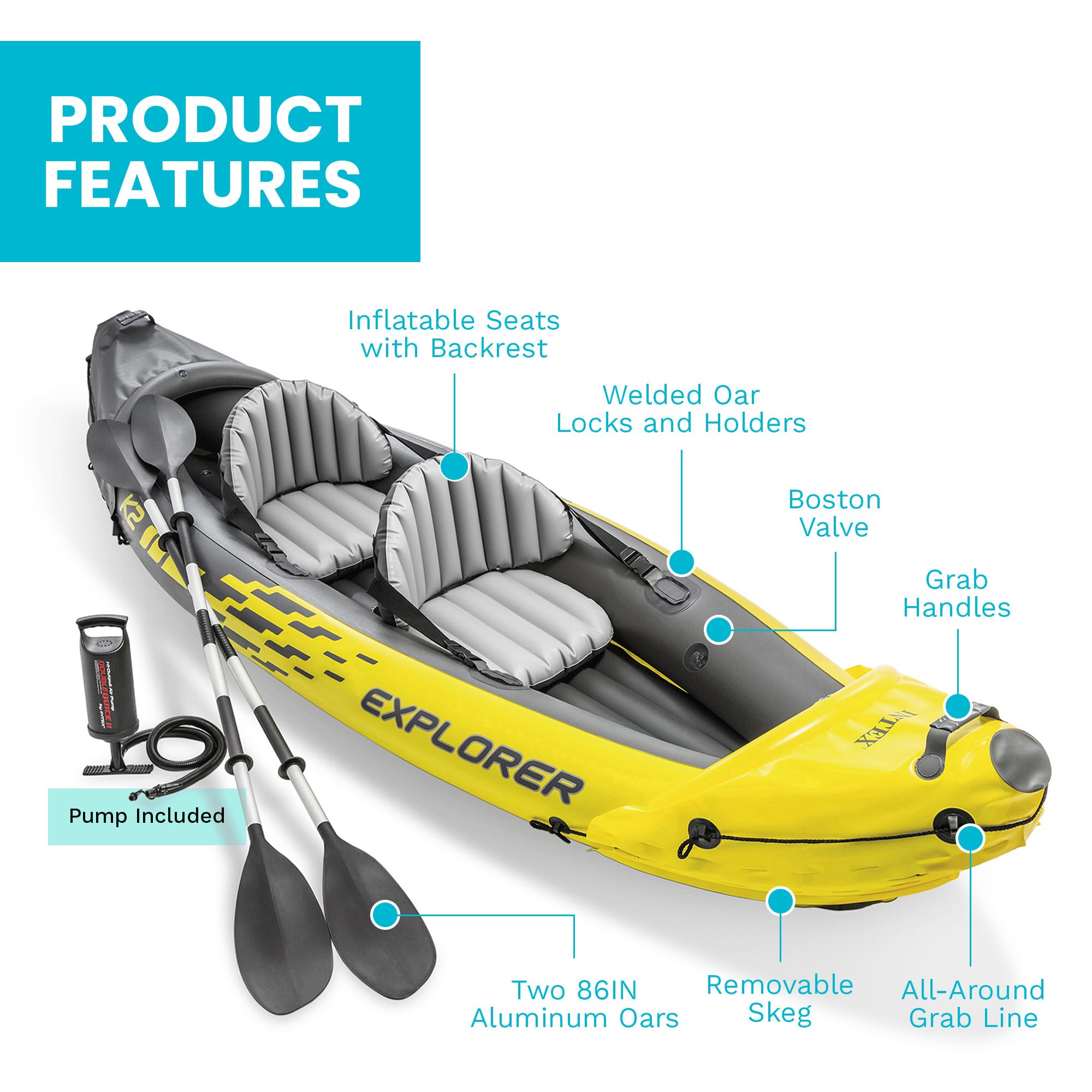 Inflatable Kayak Set with Aluminum Oars, Pump & Adjustable Seats