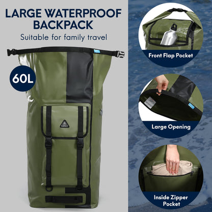 IPX7 Waterproof Roll Top Backpack with Air Valve for Kayaking & Camping