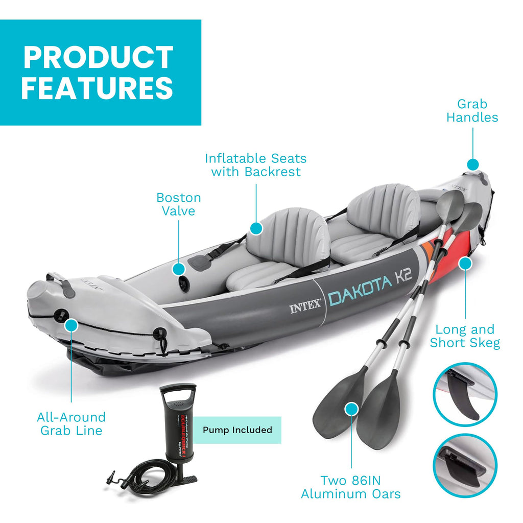 INTEX 2-Person Inflatable Kayak Set, Dakota K2 with 86in Oars and Pump