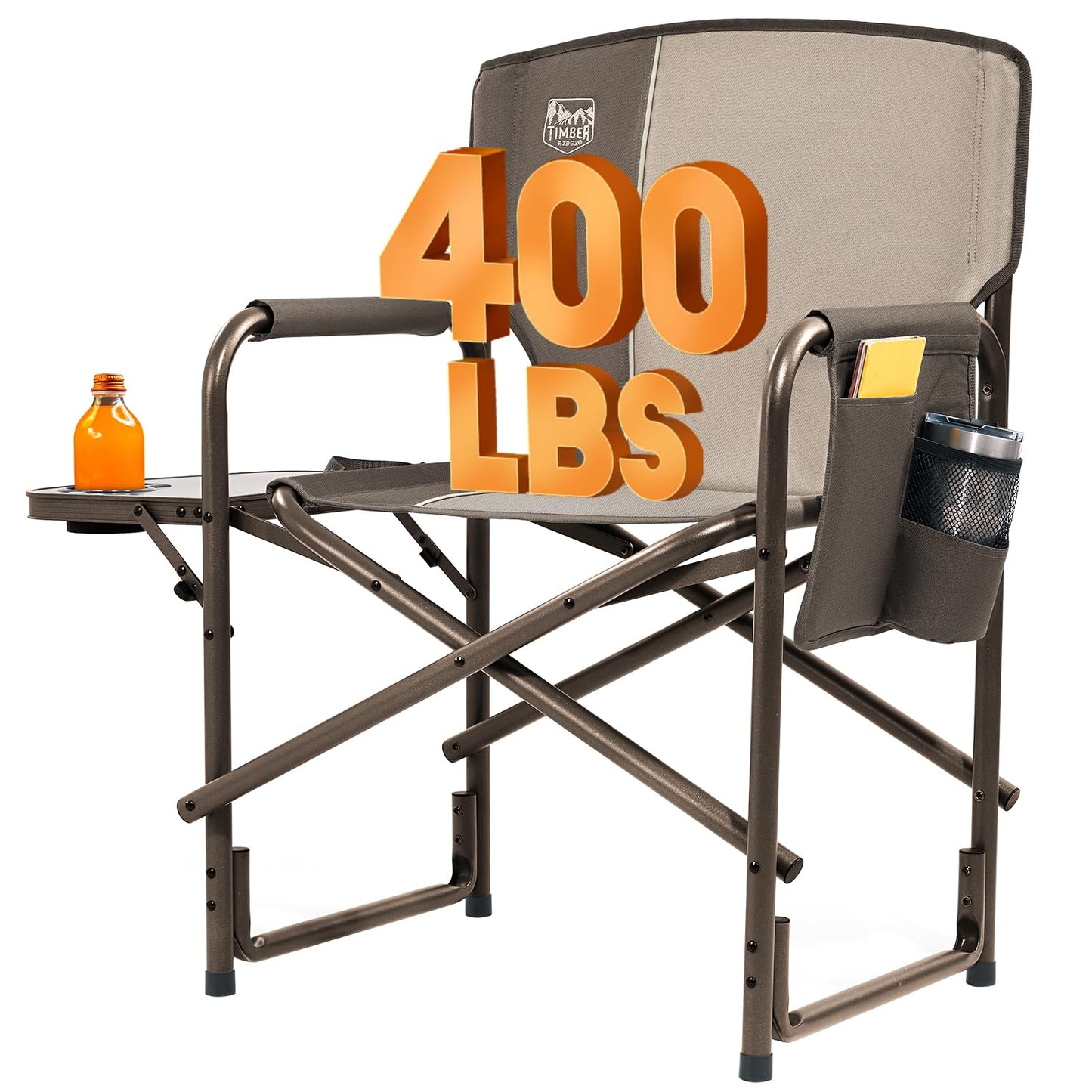 Oversized Aluminum Camping Chair with Side Table and Storage Pocket