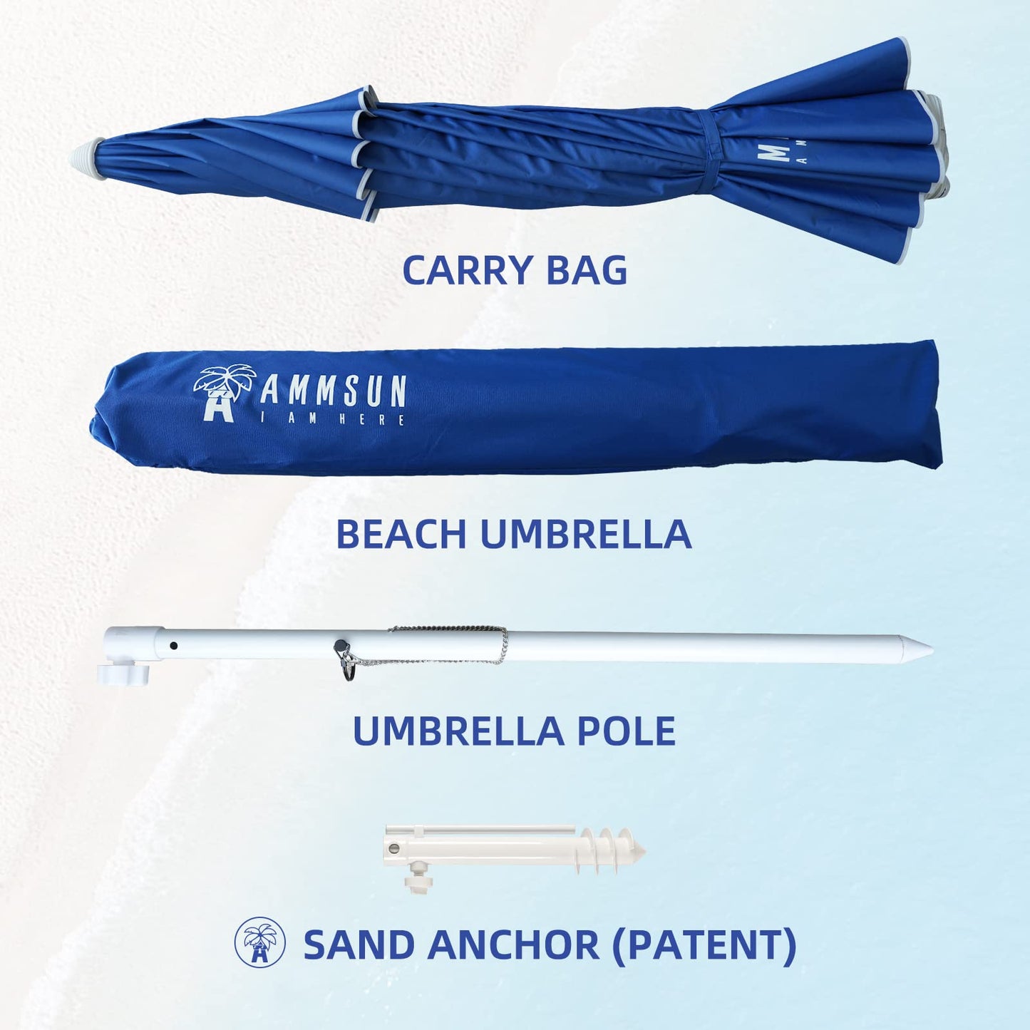 8ft Large Beach Umbrella with Sand Anchor, Tilt & UV Protection for Outdoor Use