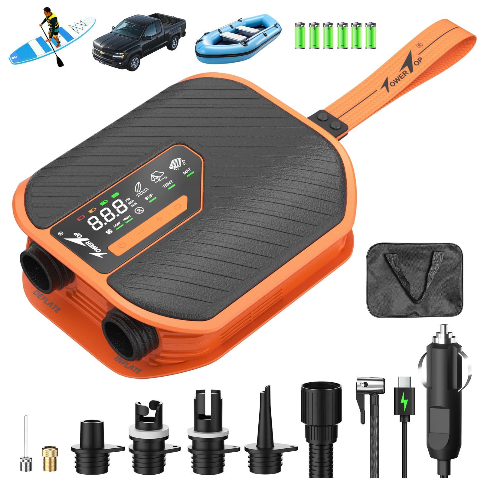 Rechargeable Electric Paddle Board Pump with Dual Stage Inflation & Deflation