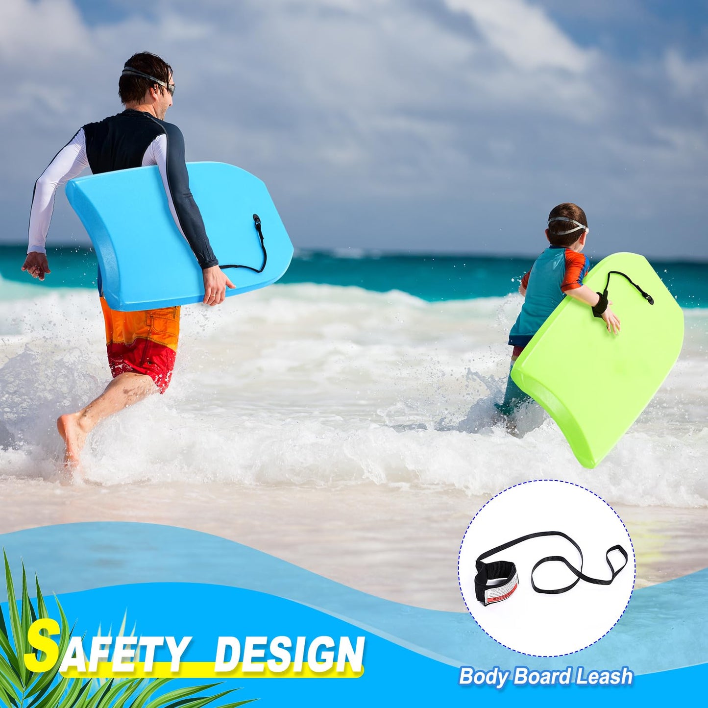Lightweight Bodyboard with Leash for Beach Surfing and Water Activities