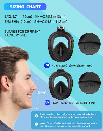 Full Face Snorkel Mask with Dry Top System and Camera Mount for Adults