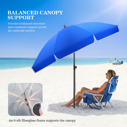 Windproof Beach Umbrella with Sand Anchor, Tilt & UV Protection for Outdoors