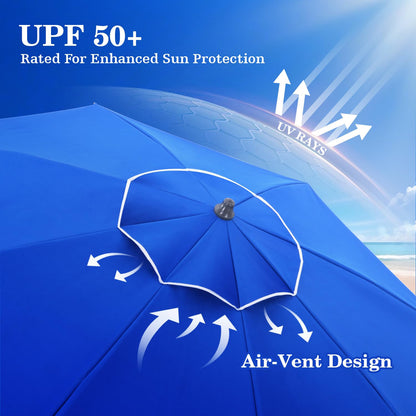 Windproof Beach Umbrella with Sand Anchor, Tilt & UV Protection for Outdoors