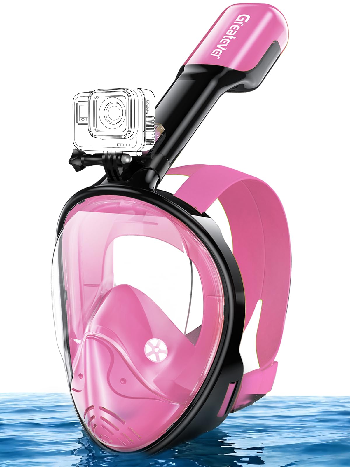 Full Face Snorkel Mask with Dry Top System and Camera Mount for Adults