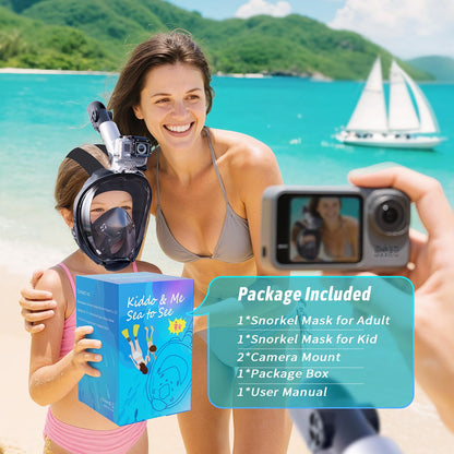 Full Face Snorkel Mask with 180° Panoramic View and Camera Mount