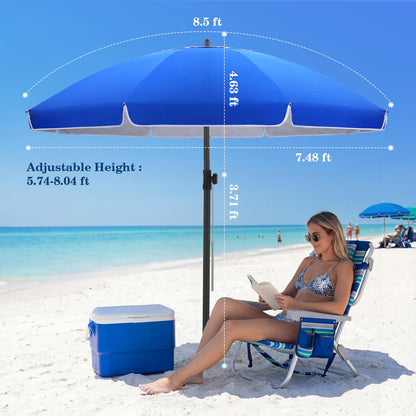 Windproof Beach Umbrella with Sand Anchor, Tilt & UV Protection for Outdoors