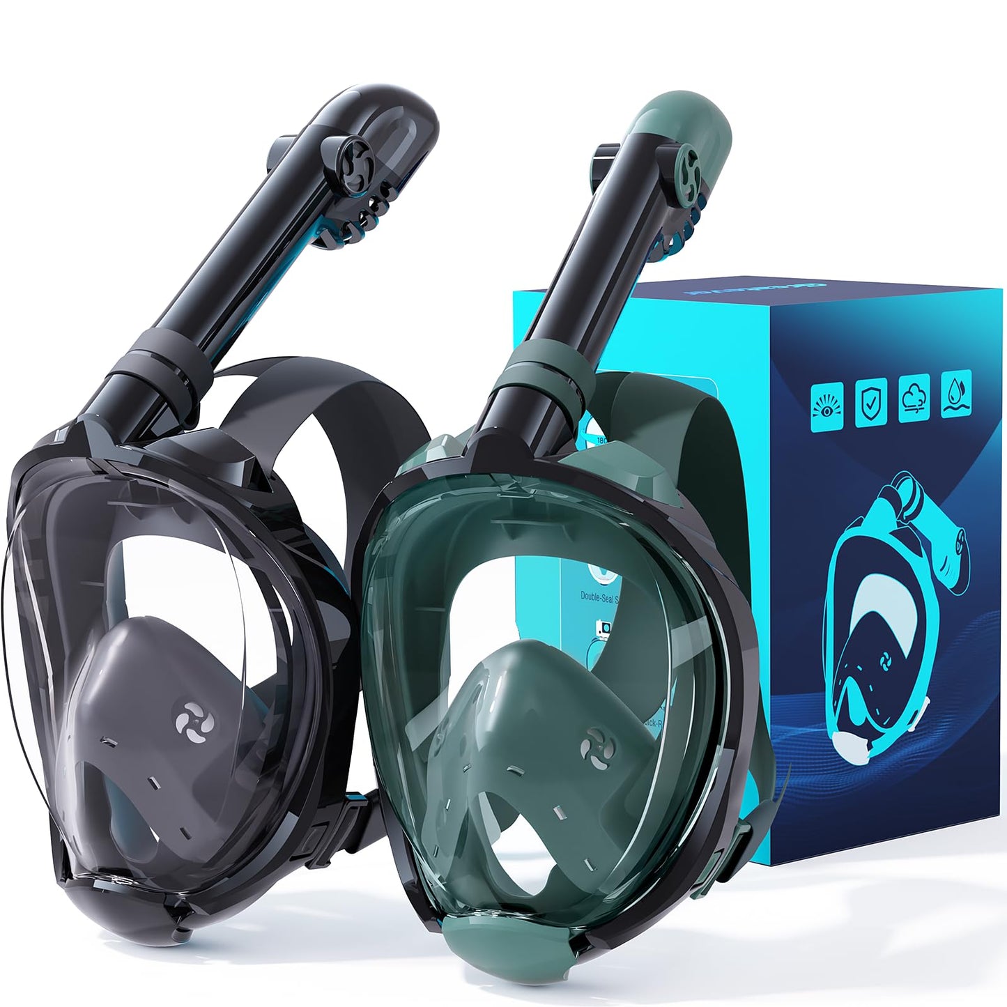 Full Face Snorkel Mask Set with Dry Top Snorkel and Camera Mount