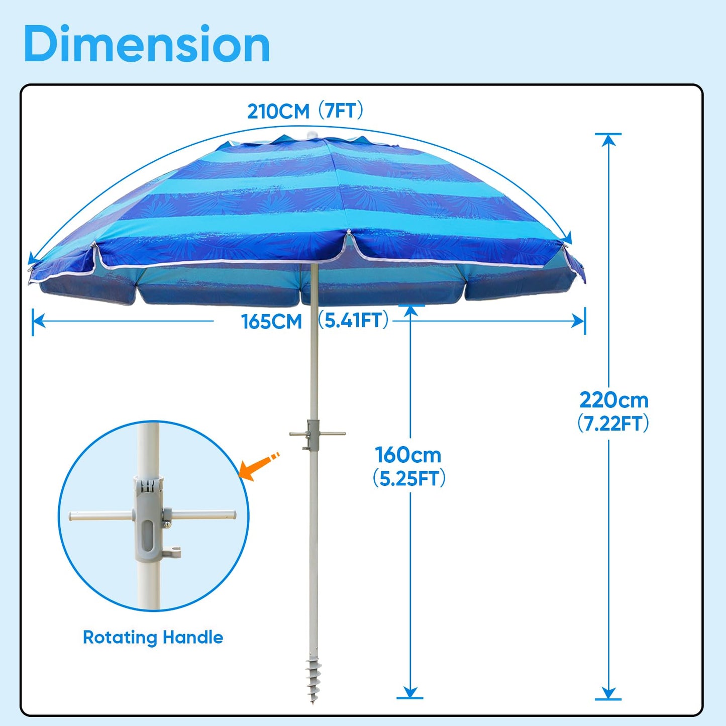 Heavy Duty Beach Umbrella with Sand Anchor, Tilt & UV Protection