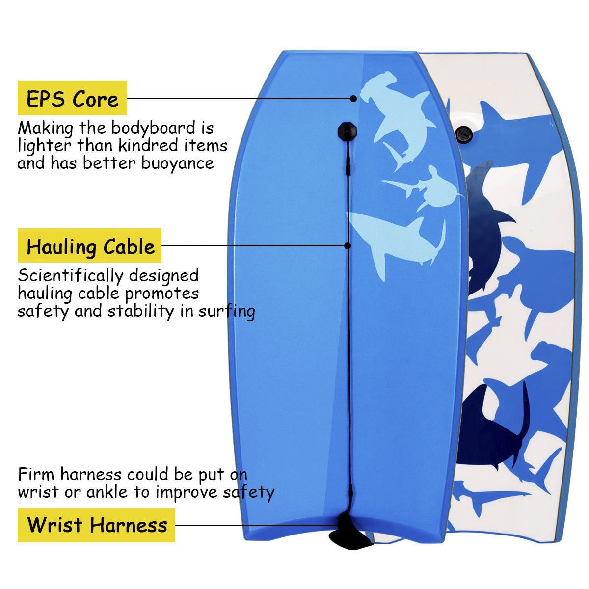 41" Lightweight Bodyboard with Leash and Durable EPS Core