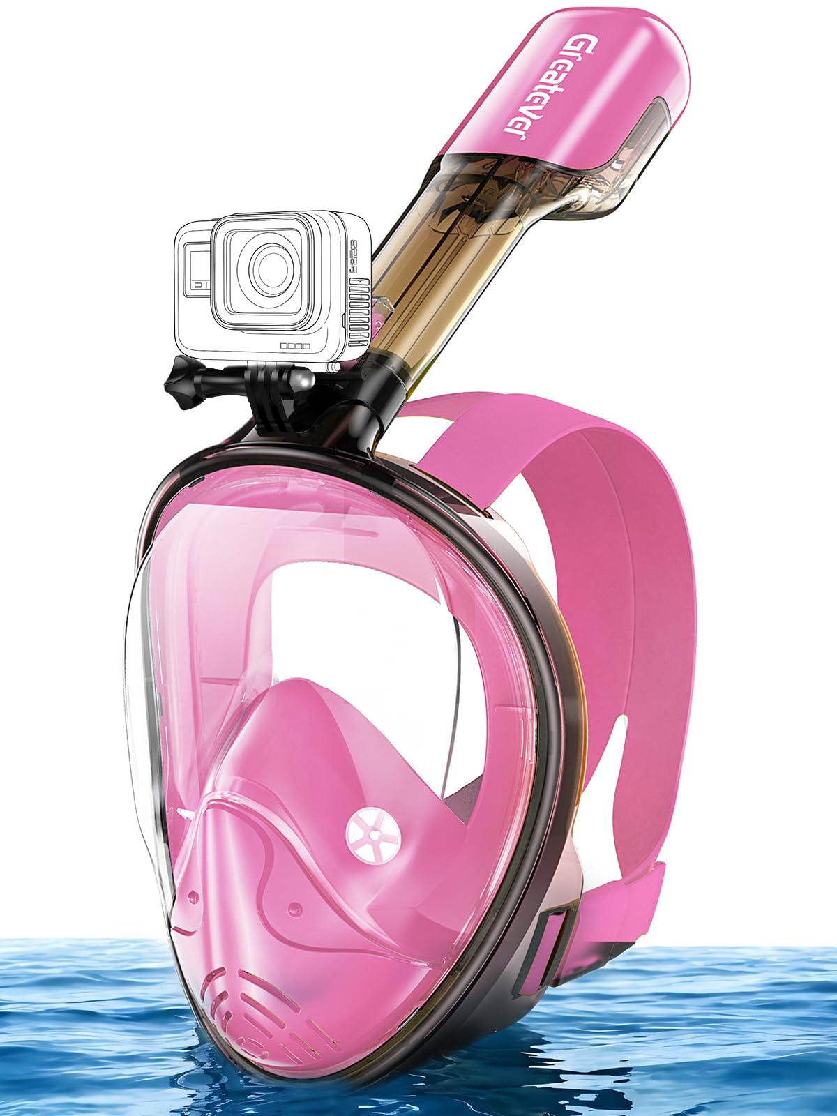 Full Face Snorkel Mask with Dry Top System and Camera Mount for Adults