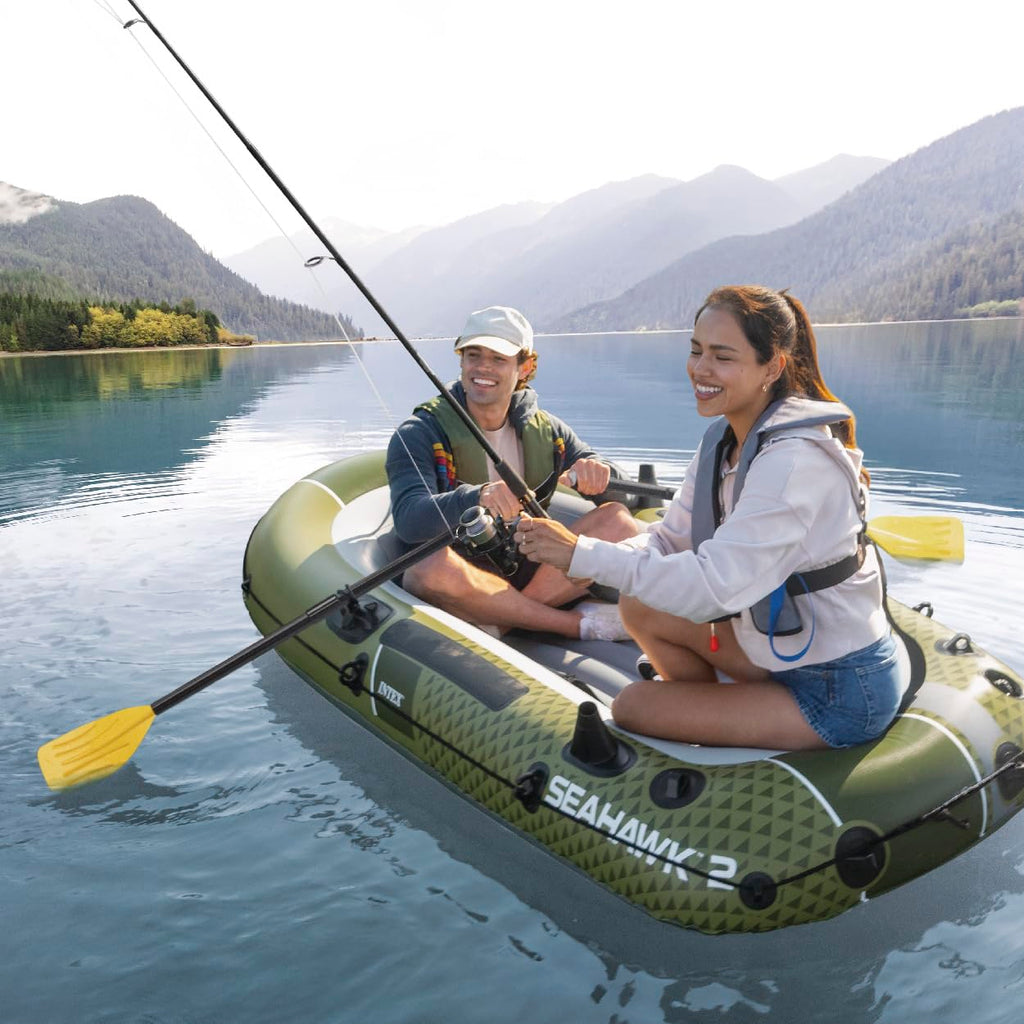 Inflatable Fishing Boat with Oars, Pump & Gear Storage Pouch