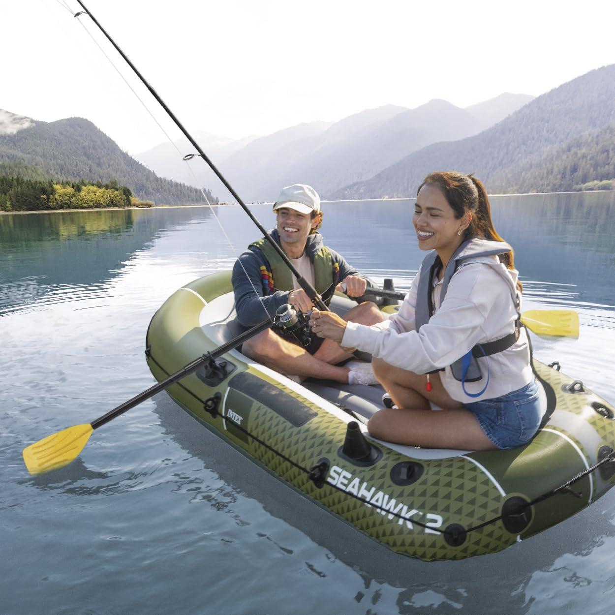 Inflatable Fishing Boat with Oars, Pump & Gear Storage Pouch
