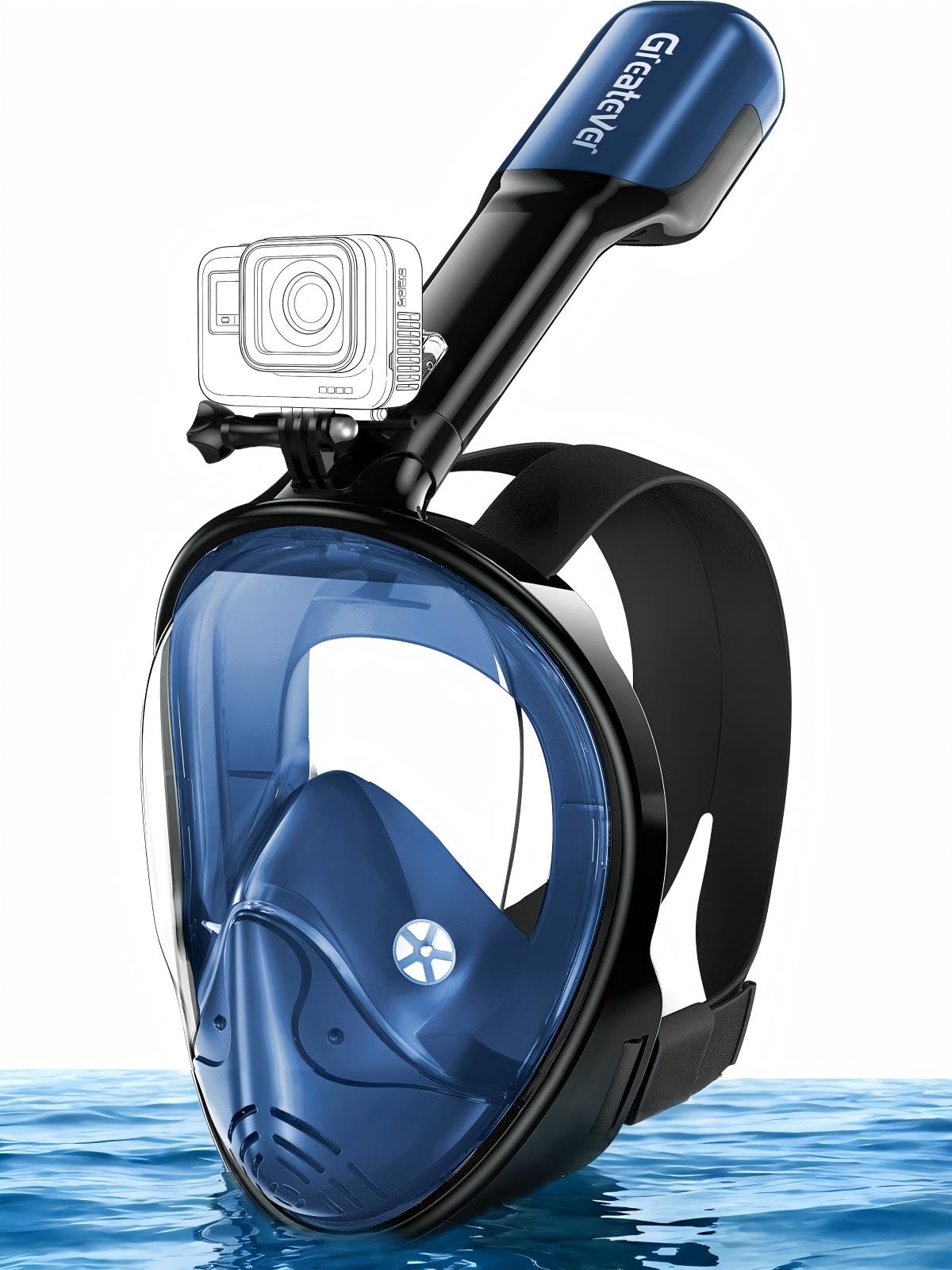 Full Face Snorkel Mask with Dry Top System and Camera Mount for Adults