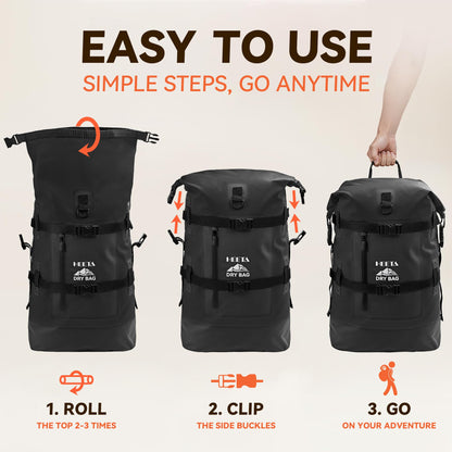 40L Waterproof Dry Bag Backpack with Roll Top Design for Kayaking & Outdoor Travel