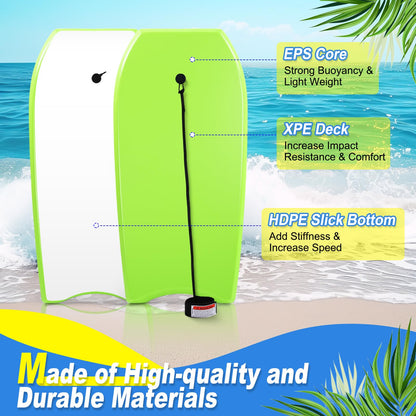 Lightweight Bodyboard with Leash for Beach Surfing and Water Activities