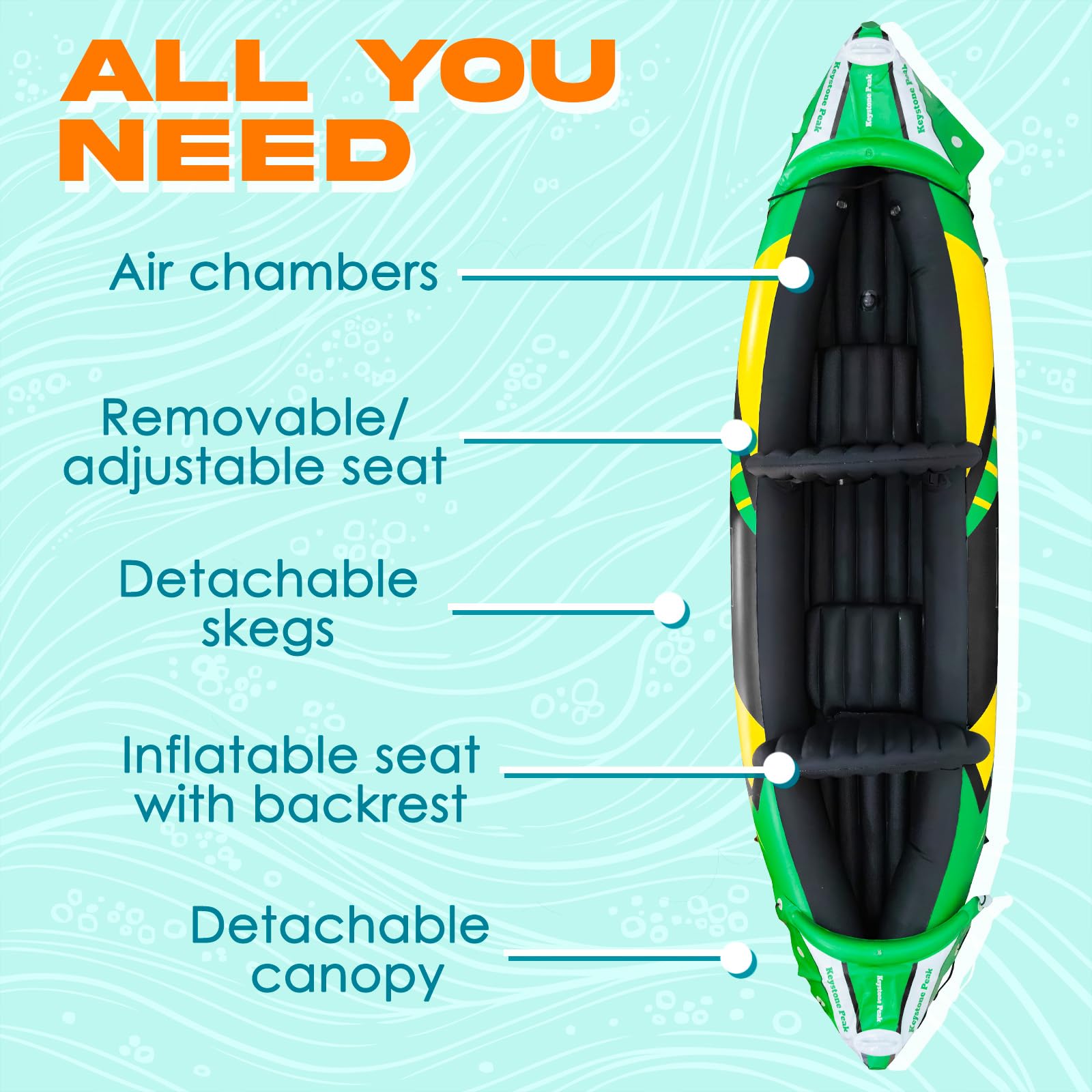 2 Person Inflatable Kayak with Sun Canopy and Adjustable Seats