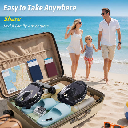 Full Face Snorkel Mask with 180° Panoramic View and Camera Mount