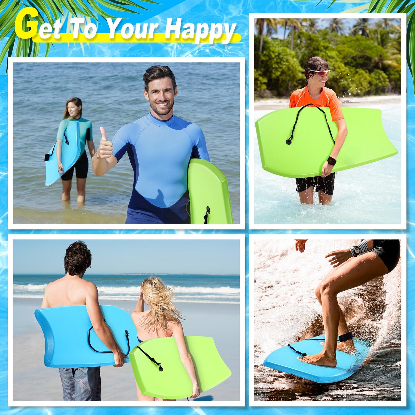 Lightweight Bodyboard with Leash for Beach Surfing and Water Activities