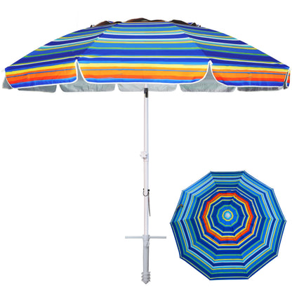 8ft Large Beach Umbrella with Sand Anchor, Tilt & UV Protection for Outdoor Use