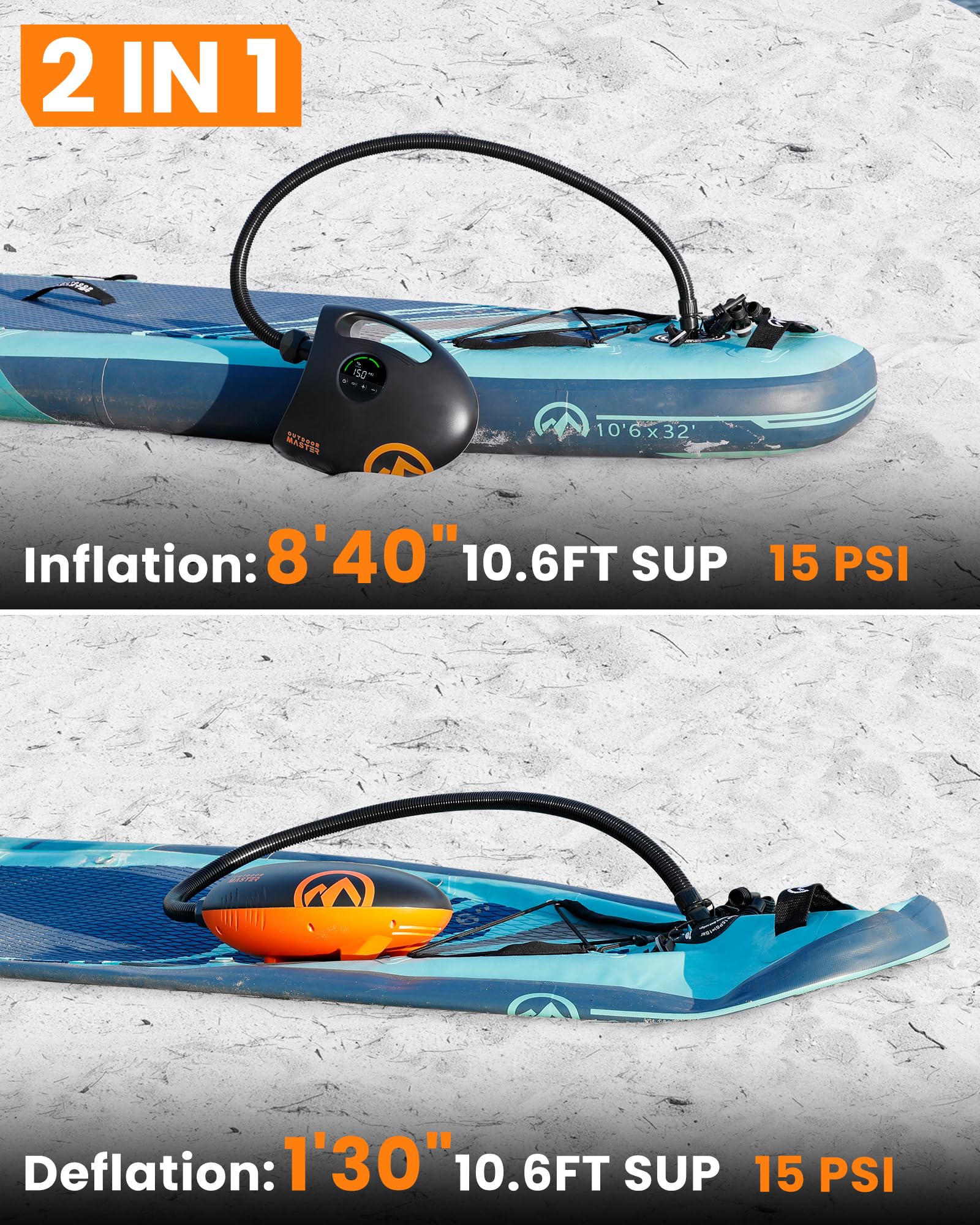 Rechargeable Electric Paddle Board Pump with Dual-Stage Inflation & Deflation for SUPs