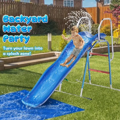 Backyard Water Slide with 3-Zone Spray Sprinkler for Outdoor Fun
