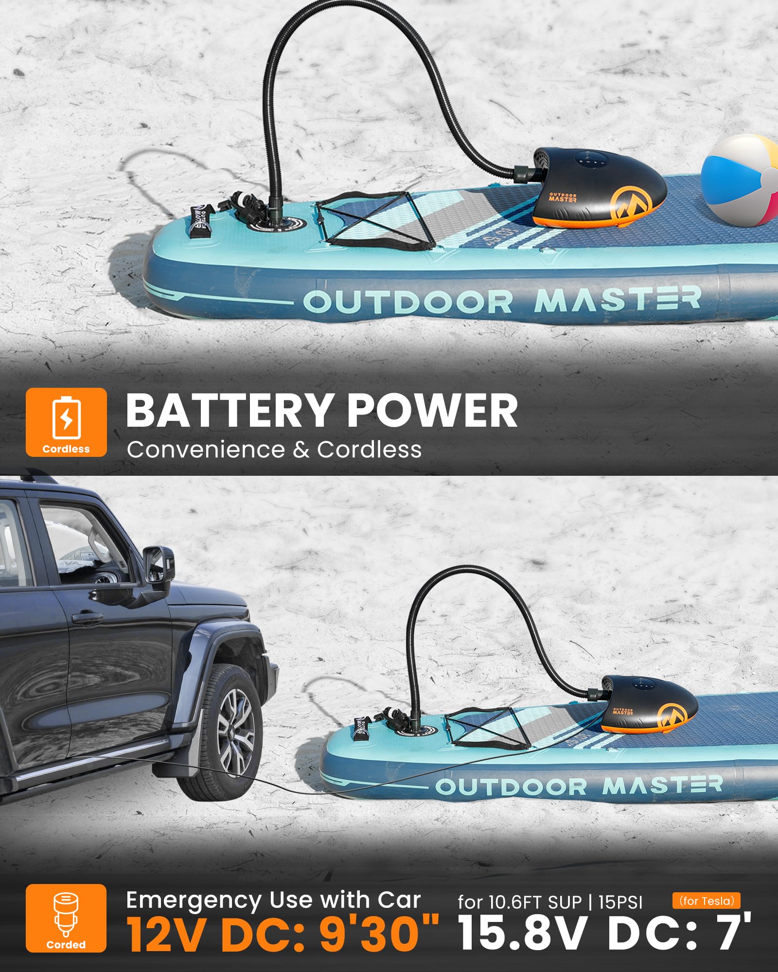 Rechargeable Electric Paddle Board Pump with Dual-Stage Inflation & Deflation for SUPs