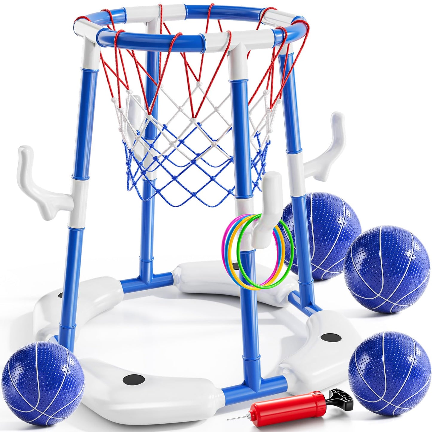 Floating Pool Basketball Hoop Game Set with Balls and Pump for Outdoor Fun