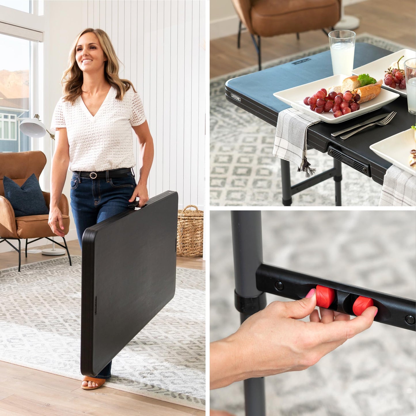 LIFETIME 4-Foot Commercial Adjustable Folding Table, Black