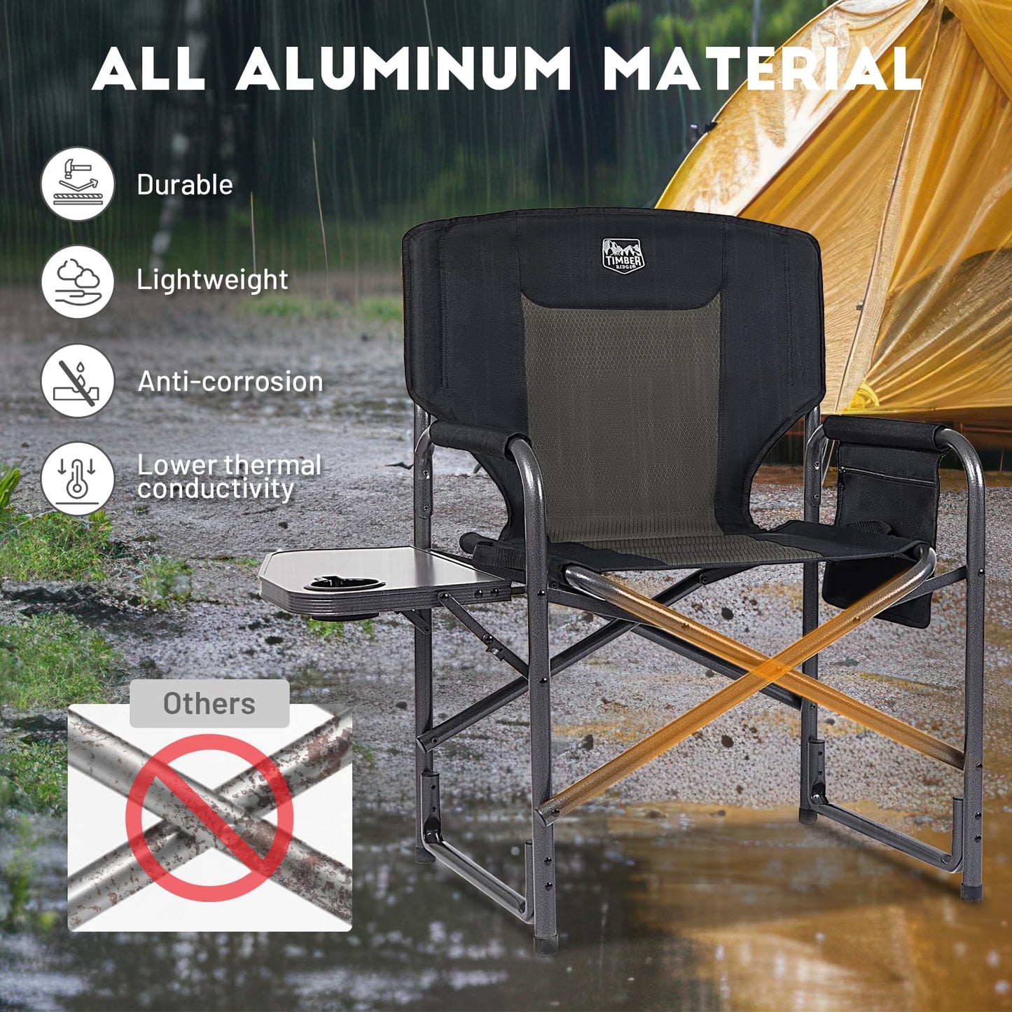Oversized Aluminum Camping Chair with Side Table and Storage Pocket