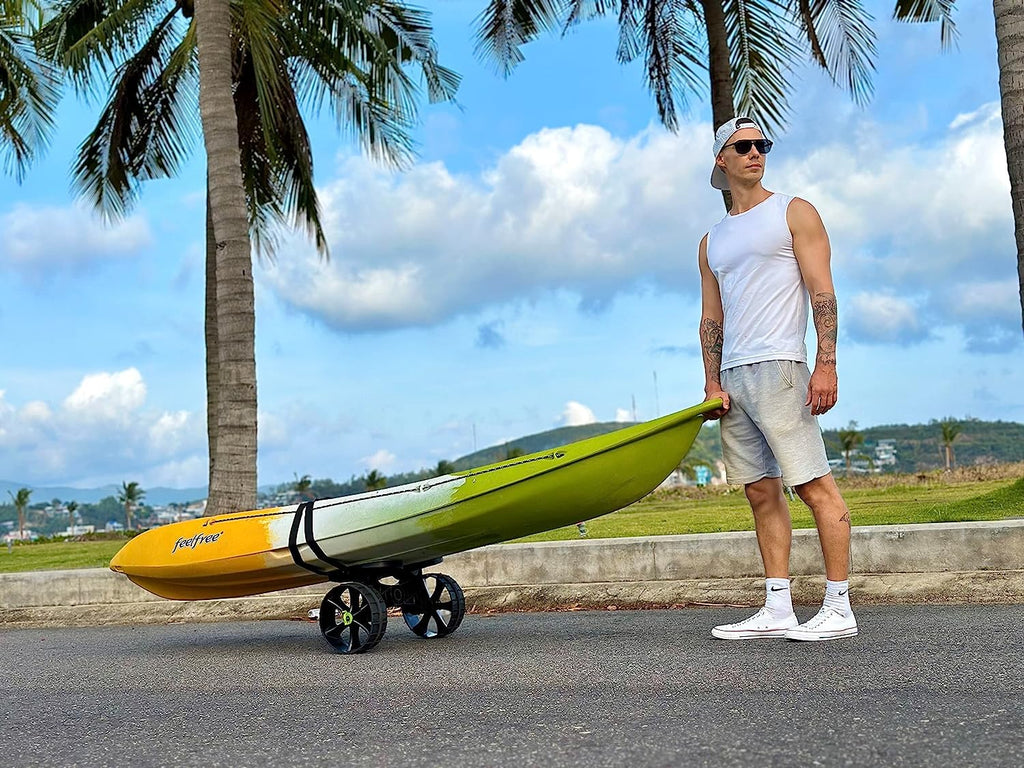 Foldable Kayak Cart with Puncture-Free Wheels and Adjustable Straps for Transport