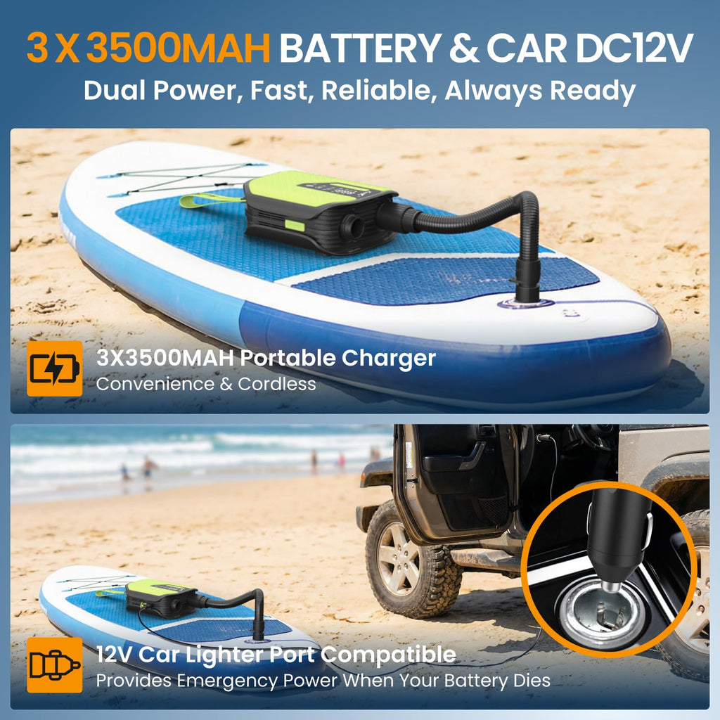 Rechargeable Electric Paddle Board Pump with Dual Stage Inflation & Deflation