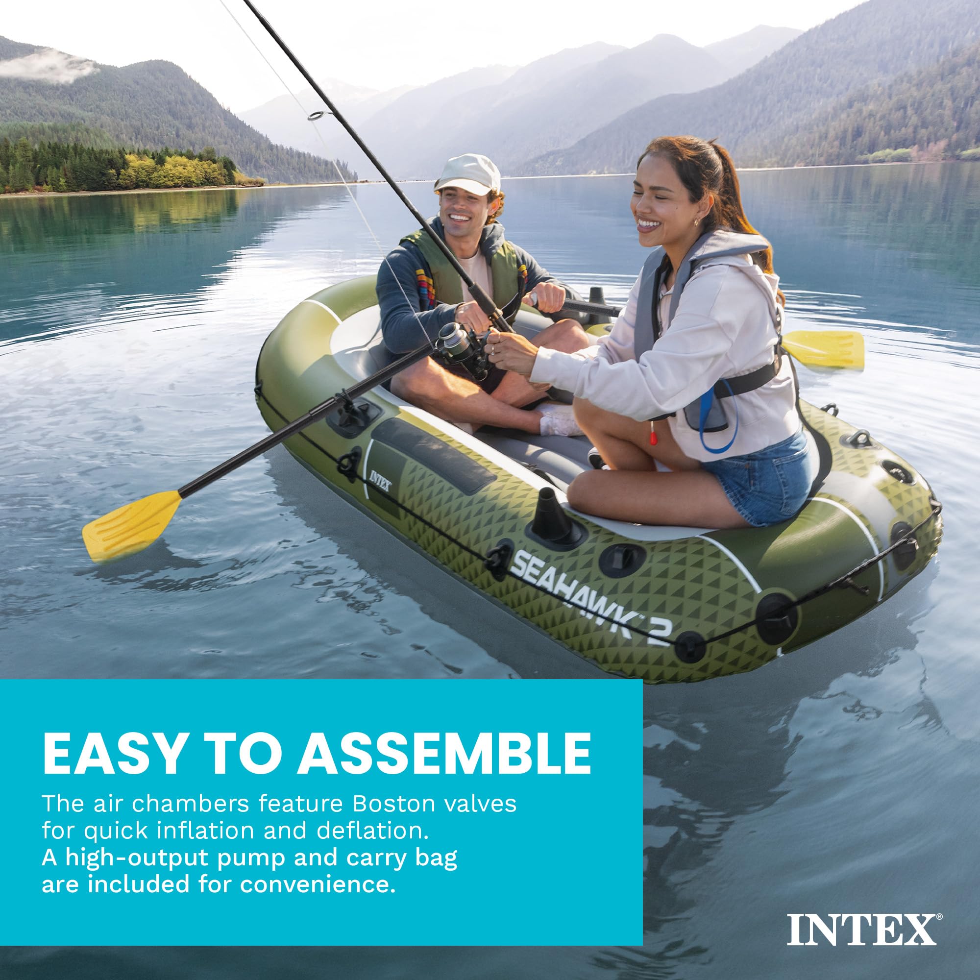 Inflatable Fishing Boat with Oars, Pump & Gear Storage Pouch