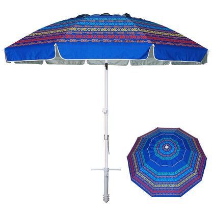 8ft Large Beach Umbrella with Sand Anchor, Tilt & UV Protection for Outdoor Use