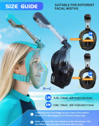Full Face Snorkel Mask Set with Dry Top System and Camera Mount for Family Snorkeling