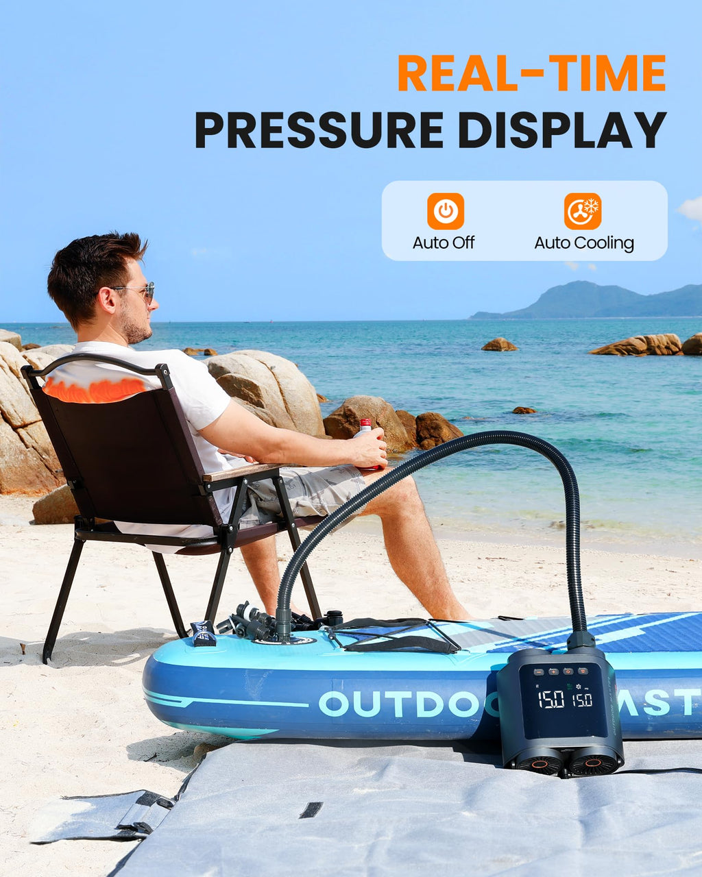Electric SUP Air Pump with Auto Shutoff and 8 Nozzles for Inflatables